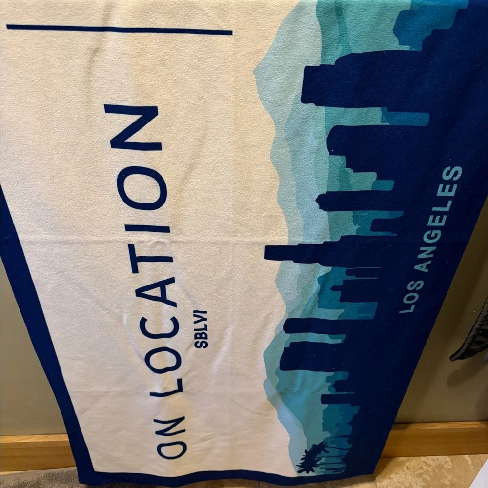 White & Navy NFL Johnnie-O Towels ON LOCATION Super Bowl LVI Los Angeles